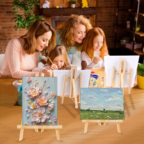 Image of AROIC 96 PCS Painting Supplies Set with Easels | 8 PCS Wood Easels, 8 Packs 80 Brushes with Nylon Brush and 8 PCS Palettes, Tabletop Wooden Art Easel for Kids & Adults