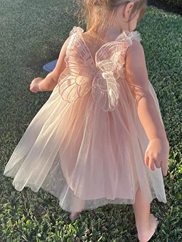 Baby Girls Layered Butterfly Tulle Tutu Dresses Toddler Cotton Tutu Sleeveless Princess Dress (Champagne, 5 Years) #TOP2