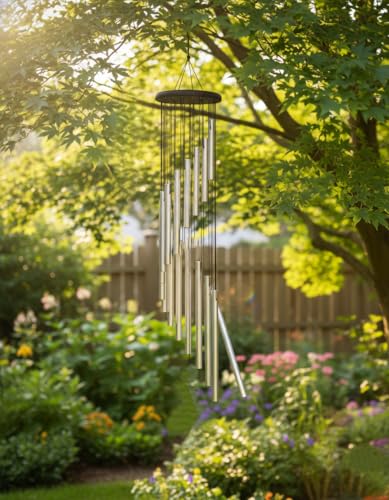 Image of 33.5 inch 18 Pipe Metal Wind Chims for Home Balcony Energy,& Office Positive Energy Meditation and Best Gift for Birthday Anniversary Home Vastu and Return Gift 18 Pipe Black,18 Pipe-Silver