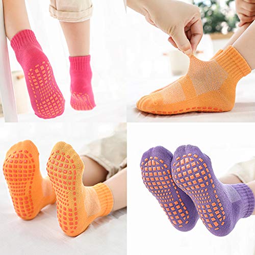 Esaroll Anti Skid Socks Toddler Boy 3 to 5 Years Trampoline Socks for Kids Bulk 4 Pairs Black Grey Brown Navy Blue