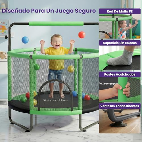 Cama elástica infantil Hurtle con red, barra ajustable, columpio y saco de boxeo 5