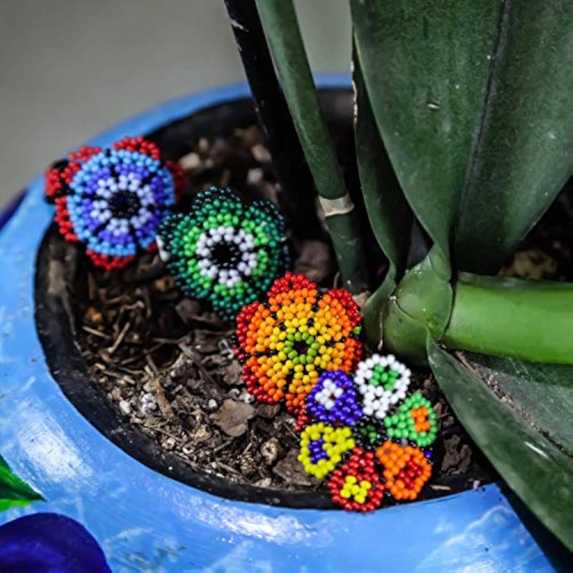 Floral Beaded Ring with Ethnic Charm, Handmade