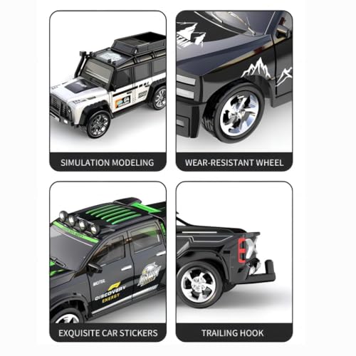 Image of Mini Alloy Off-Road RC Car for Kids 6+ 1:64 Scale Remote Control Car Toys Strip Lights, 2.4Ghz, USB Rechargeable (Black & Green)
