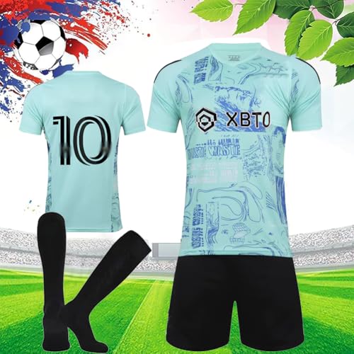 Genérico Traje de fútbol de Niño, Camiseta Deportiva de Fútbol para Niño No.10, Verde Soccer Jersey con Camiseta, Pantalones, Calcetines, 130-140cm