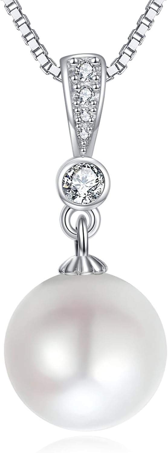 Single Pearl Necklace for Women 925 Sterling Silver 9mm Pearl Wedding Bridesmaids Jewelry 18 20 inch Mom Wife