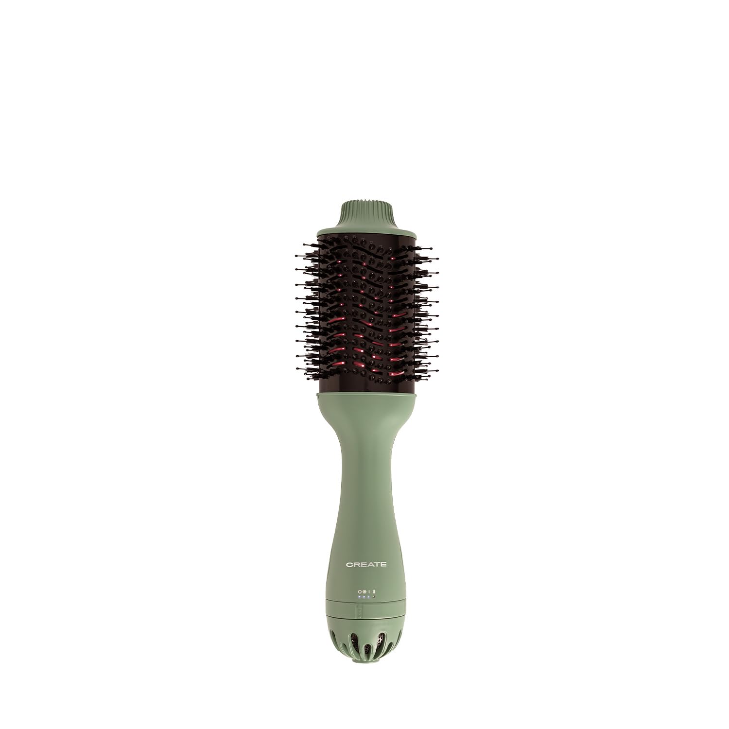 CREATE/CERAMIC LED VOLUME STYLER/Cepillo voluminizador verde sage/Función aire frío, doble tecnología LED, reduce el encrespamiento, 3 ajustes de temperatura, diseño ergonómico, 1050W