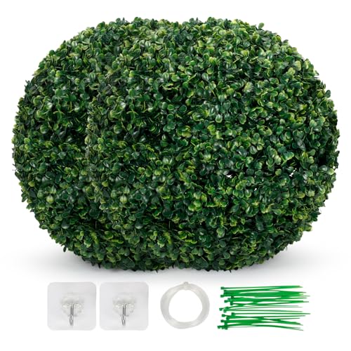 MYOYAY 2 bolas de boj artificiales de 8 capas de 16 pulgadas, plantas artificiales, plantas decorativas, redondas, realistas, bolas topiarias para interiores y exteriores, bodas, hogar, patios,