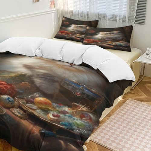 Parure de lit chat 3D housse de couette 220x240 king size microfibre douce - 5