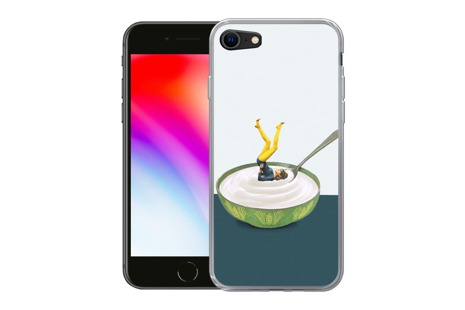 MuchoWow Funda para iPhone SE 2020 - Yogur - Yoga - Retro - Funda de Silicona/Funda Blanda para teléfono móvil