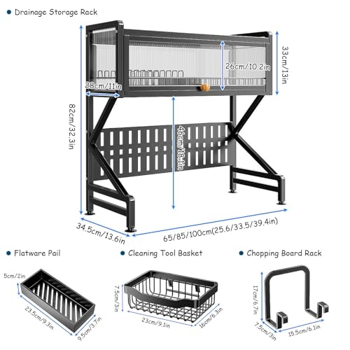 LYGXWJFC Égouttoir à Vaisselle sur évier, égouttoir à 3 Niveaux avec Support à ustensiles et Rangement pour Planche à découper, Organisateur de Cuisine Peu encombrant pour Une Utilisation Efficace de