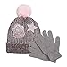 L.O.L. Surprise! Grey Chenille Knit Hat with Pink Rhinestone Sewn on Patches and Pink Pom-Poms & Matching Stretchable Magic Gloves set