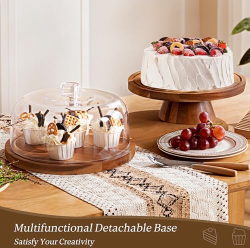 HBlife Cake Stand with Lid (11.4"), Multifunctional Cake Stand with Acrylic Dome, Acacia Wood 6-in-1 Cake Plate Display Stand with Cover for Baking Gifts, Birthday Kitchen Parties, Weddings by HBlife - Image 5