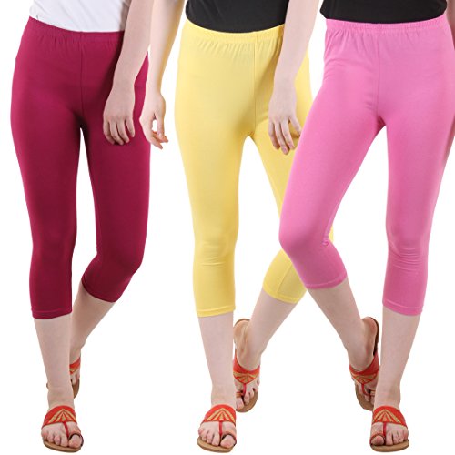 Image of DIAZ Women's Super Combed Cotton Elastane Stretch Slim Fit Printed Capri -Pack of 3