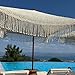 Macrame Umbrella Cover - Home Boho Decor Garden Beach Parasol Cotton Beige With Tassels, Umbrella with Fringe - Patio Umbrella - UV50+ Sun Protection, Waterproof Outdoor Umbrella Cover for 8.2'
