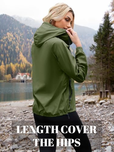 PITINAN Womens Rain Coat Ultra Light Zippered For Hiking/Golf Army Green M - image 3