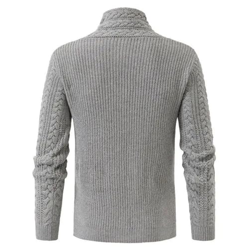 Men Long-Sleeved Solid Knit Sweater Beach Vacation Loose Stand Up Collar Sweater3