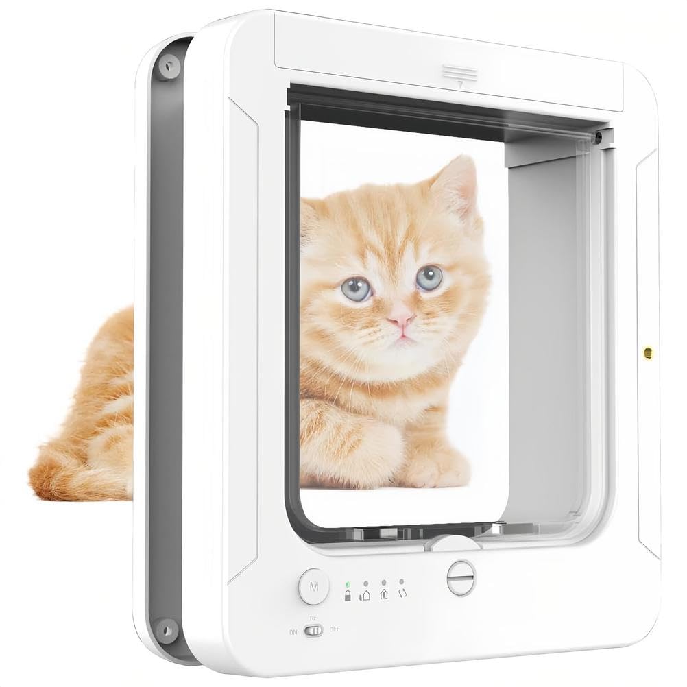 Intelligente Katzenklappe, FüR Innen- Und AußEntüRen, Mit Halsband Sensor, SchlüSsel, Fernbedienung Und 4-Fach, VerschließBarer Katzenklappe FüR Katzen Und Hunde