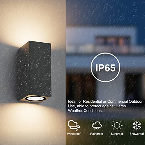 Klighten 2 Stück Anthrazit Wandleuchte Aussen Innen, Wasserdicht IP65 Modern Wandlampe Außen, Aluminium Eckig Außenlampe Außenleuchte Wand, Up Down GU10 Fassung Außenwandleuchte, Ohne Leuchtmitte – Bild 5
