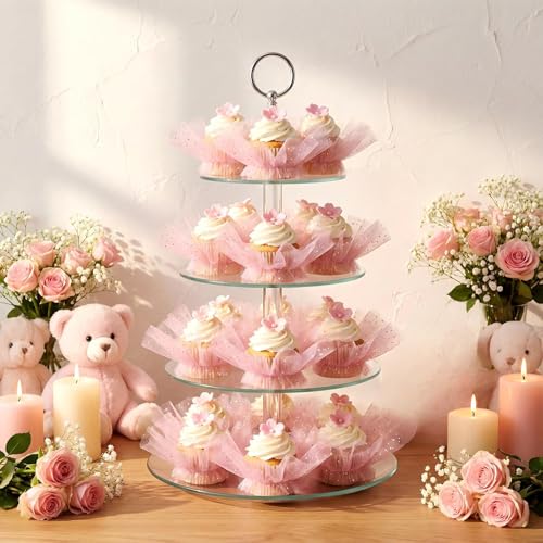 Dingion 24 Pcs Ballerina Tutu Cupcake Decorations 3.94 in Pink