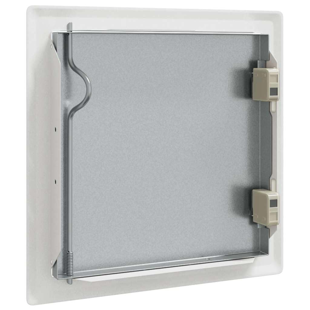 Tapa de acceso 2 unidades, color blanco, 23 x 23 x 3 cm, acero con recubrimiento en polvo con ángulo de apertura de 140°, cierre seguro para interior y exterior, inspección de puerta, escotilla