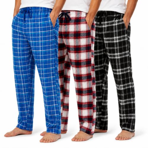 Image of Essential Elements Mens 3 Pack PJ Cotton Flannel Plaid Pajama Lounge Pants