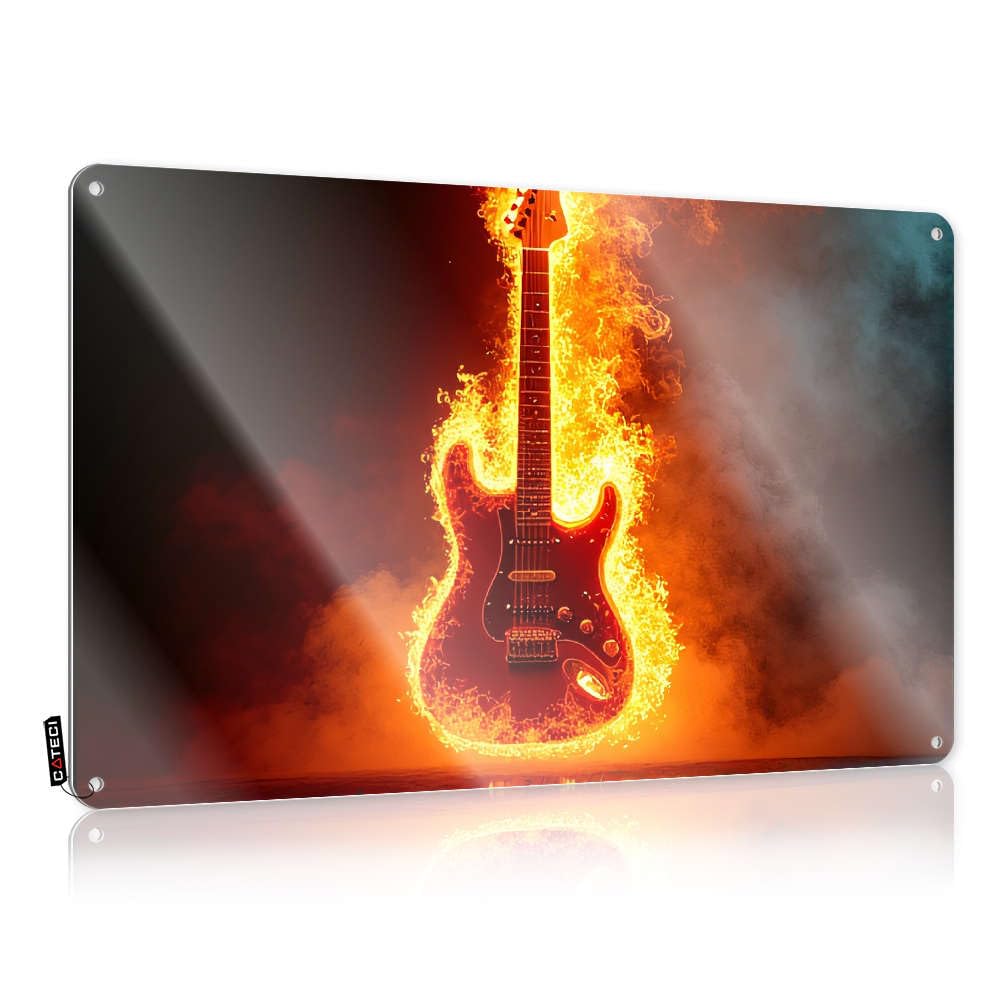 Flaming Guitar In Flames. Art Clock Decorative | Retro Ideas Hanging Art For Cottage Living Room(30X40CM)
