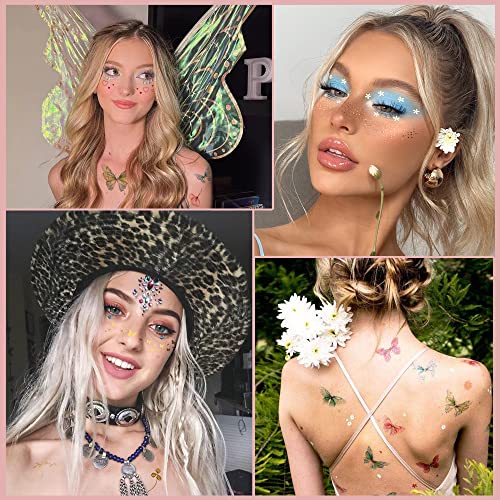 Divawoo 32 Sheets Face Temporary Tattoo, 20 Sheets Glitter Metallic Freckle Tattoos, 12 Pcs Butterflies Fake Tattoos Stickers For Festival Makeup Rave Accessories #TOP2