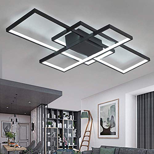 Plafonnier LED de salon à intensité variable 3000K-6500K en acrylique - Couleur de la lumière/luminosité réglable - Lampe moderne chic pour salle à manger, chambre à coucher, cuisine Moderne (Noir)