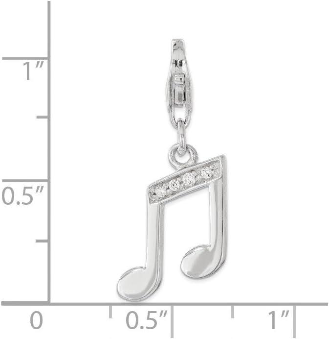 Sterling Silver Rhodium-plated with Cz Music Note Lobster Clasp Charm