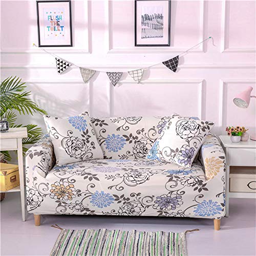LAOSHIZI Fundas Decorativas para sofás Universal Funda Cubre Sofas Ajustables Antideslizante Funda Elástica de Sofá Flor Blanca Cover
