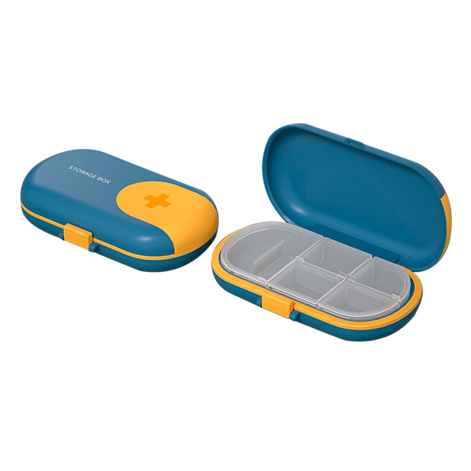 JUNDE 2 Pcs Portable Pill Cases Pill Organiser with Pill Cutter Pill Box Organiser for Travel with Pill Splitter (Blue)