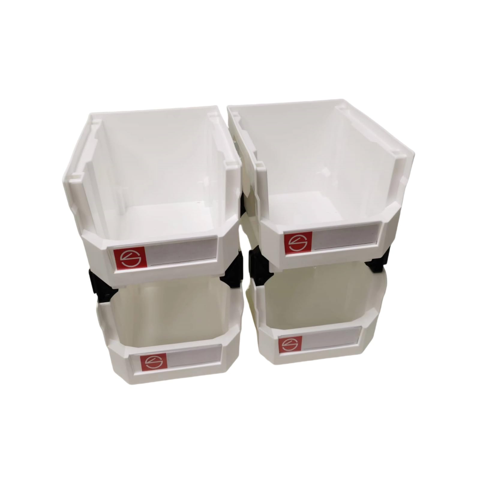 Pe&Hui 4 Pack Storage Organizer Bins,Wall Mount Storage Parts Rack,Stackable Shop Tool Bins for store Screws,Small Parts,Office Supplies and other Accessories (White)