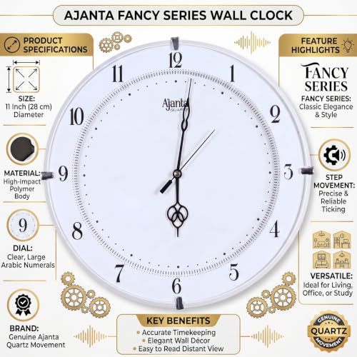 Image of Ajanta 11 Inch Designer Wall Clock Tic TOC Analog Clock for Home