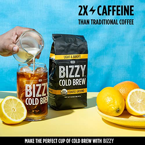 Bizzy Organic Cold Brew Coffee | Light & Bright Blend | Coarse Ground Coffee | Micro Sifted | Specialty Grade | 100% Arabica | 1 Lb #TOP1