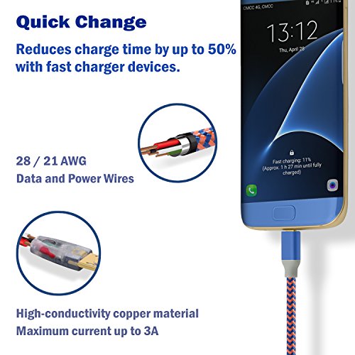 Micro Usb Cable 1Ft, 6 Pack Fasgear Nylon Braided 12 Inch Short Fast Charging Usb Cord Android Charger Wire Compatible With Galaxy S7 S6 J7 Note 5,Lg,Moto,Sony,Nokia,Kindle,Tv Stick,Powerbank 6-Color #TOP4