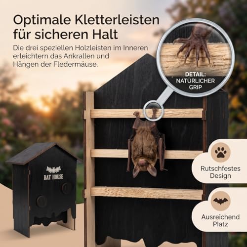 Fledermauskasten aus Holz mit 3-Kammer-System für bessere Ansiedlung, DIY-Bausatz, einfach zu montieren und zu installieren, wetterfest für Garten und Hauswand, Fledermauskasten Growzelt