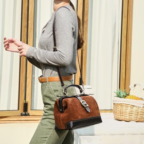 Image of CONTACTS Full Grain Leather Doctor Purse Bag for Women Top Handle Bag Vintage Handbag Shoulder Bag
