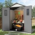 Yardsight 6' x 4' Outdoor Resin Storage Shed with Floor,Galvanized Metal Waterproof Garden Shed with Lockable Door, Windows, Vents, Plastic Tool, Bike Storage for Patio Furniture, Lawn Mower