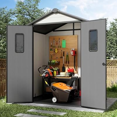 Yardsight 6' x 4' Outdoor Resin Storage Shed with Floor,Galvanized Metal Waterproof Garden Shed with Lockable Door, Windows, Vents, Plastic Tool, Bike Storage for Patio Furniture, Lawn Mower