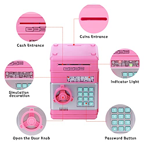 Image of Refasy Piggy Bank Cash Coin Can ATM Bank Electronic Coin Money Bank for Kids Age 3-12, Money Savings Box Mini ATM Coin Bank Toys Gifts for 3 4 5 6 7 8 9 10 11 12 Year Old Boys Girls