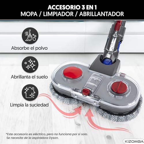 KIZOMBA - Cepillo Compatible con Aspiradora Dyson V7 / V8 / V10 / V11 / V15, Absorbe Polvo, Limpia y Pule, Tanque de Agua, Accesorio para Diversos Suelos y Parquet - imagen 4