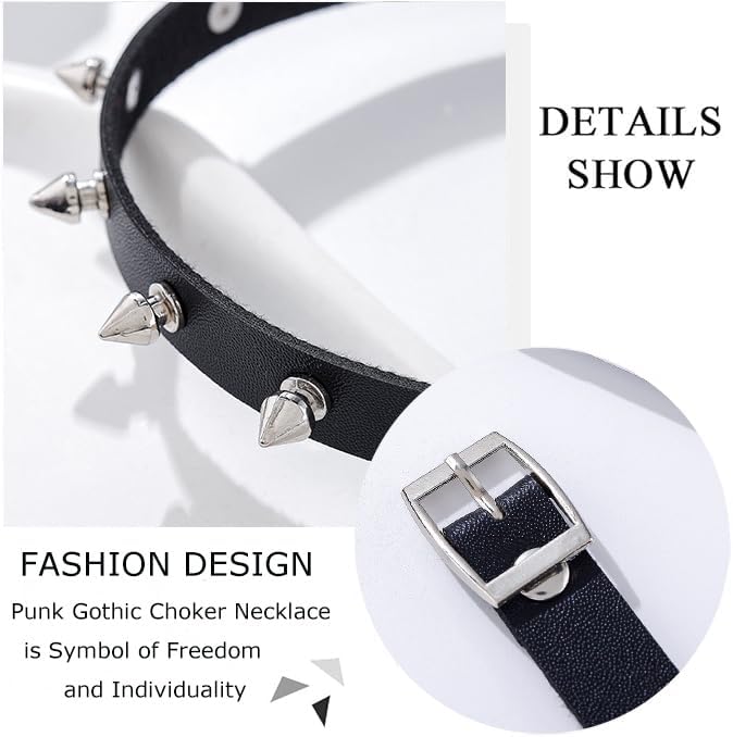 Cool Punk Choker Metal Spike Studded Leather Collar Necklace Black Leather Necklace for Women - Image 5