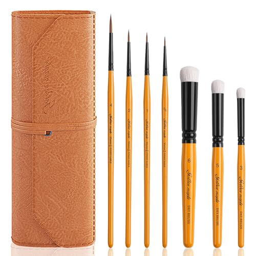 Golden Maple Kolinsky Sable Brushes 7PCS Miniature Paint Brushes Set with DryBrushes #3 5 6 for Miniature Model Oil Acrylics Watercolor Gouache
