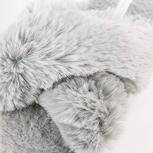 HALLUCI Women's Cross Band Soft Plush Fleece House Indoor or Outdoor Slippers 5