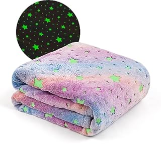 Winthome Glow in Dark Blanket, Soft Flannel Fleece Stars Blanket,All Season Throw Blanket for Kids ( Colorful Star, 130x170cm )