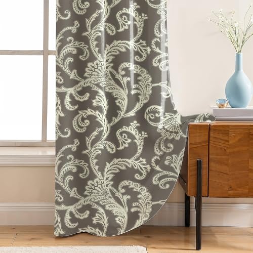 Image of LINENWALAS Printed Blackout Curtains for 7.5 Feet Door | Set of 2 | Printed Drapes | Thermal Insulated, Room Darkening Panels with Grommet Hanging for Living Room (Olive Green Vines)