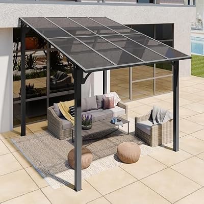 Shintenchi 10’x 8’ Gazebo for Patio on Clearance,Hard Top Lean to Gazebo Pergola with UV Protection Roof,Large Wall-Mounted Heavy Duty Awnings for Patio, Decks, Backyard and More