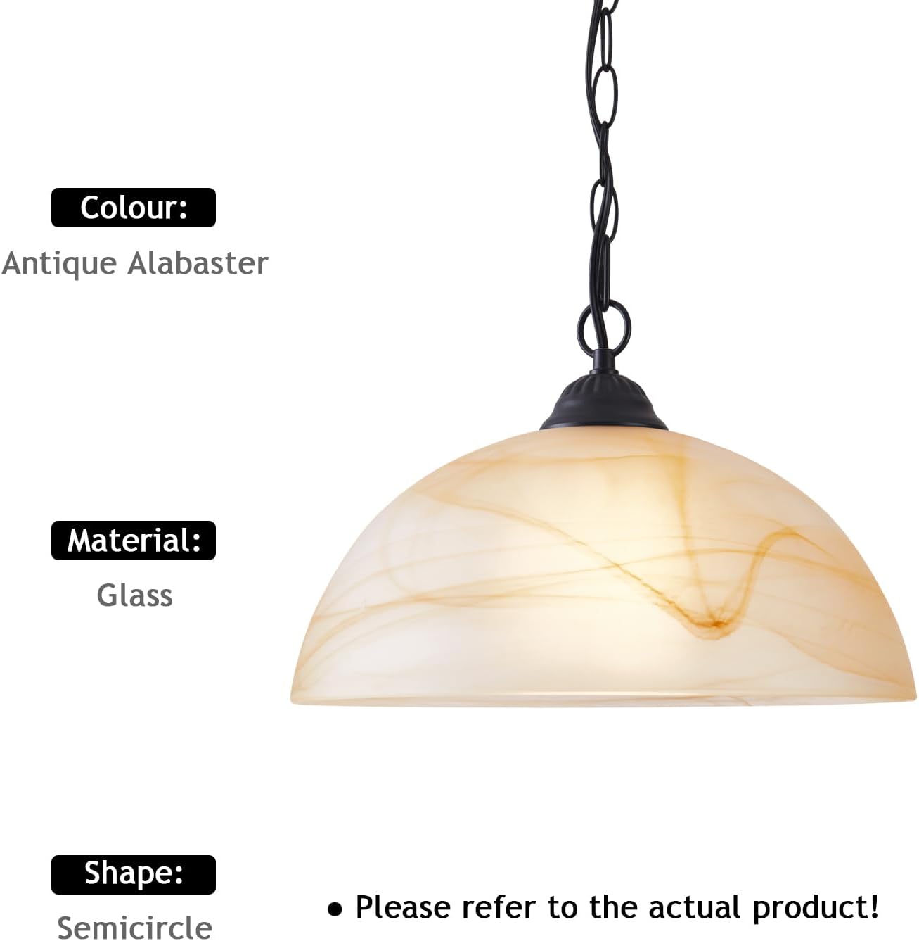 Plug in Pendant Light Antique Alabaster Glass Shade Hanging Lamp with On/Off Switch,16.4Ft Cord & 14.7Ft Chain Dimmable Swag Light Fixture for Kitchen Sink Bar Nook