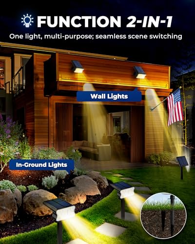 HGGH Solar Lights Outdoor Waterproof IP67, 60 LED 3 Lighting Modes Solar Spot Lights Outdoor for Yard Garden Pathway Landscape, Auto On/Off, Function 2 in 1(Warm White, 4 Pack) - image 6