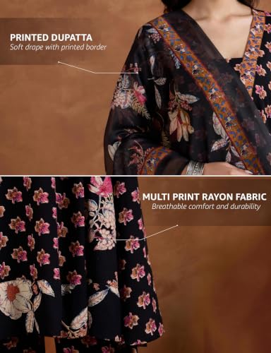 Image of Amazon Brand - Myx Women's Rayon Printed Kurta Set | Regular Fit | with Palazzo & Dupatta (Available in Plus Sizes)